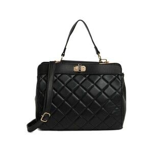 Badgley Mischka Tote Bag Black Textile Puffy Diamond Quilted Pockets Women’s NWT